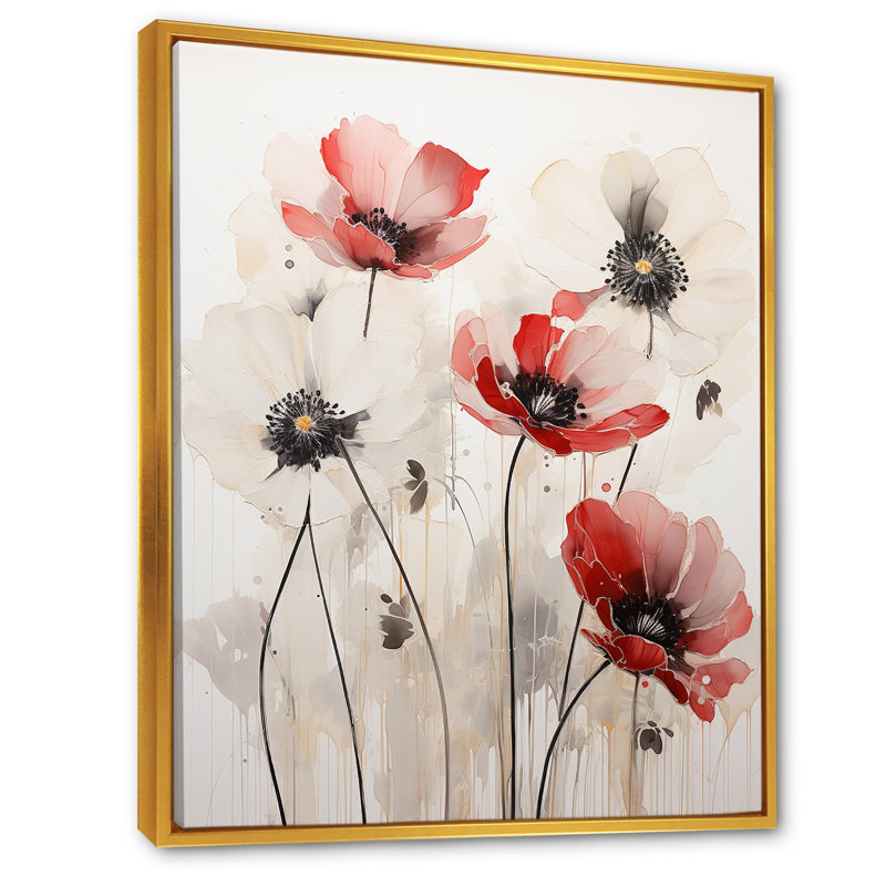 Minimalisme rouge et blanc sur fond blanc, H 32 po x l 24 po x P 1 po, Cadre flottant doré