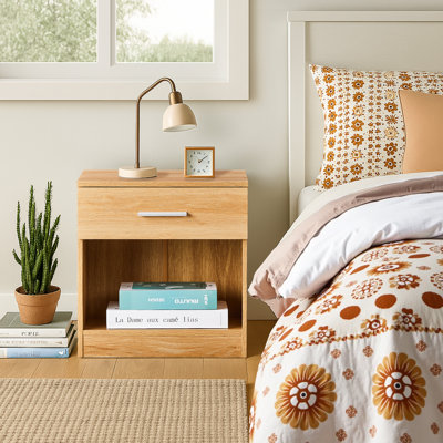 1-Drawer Nightstand With Bottom Shelf Pure Oak Tone E1 Particleboard 39X28x41 Cm