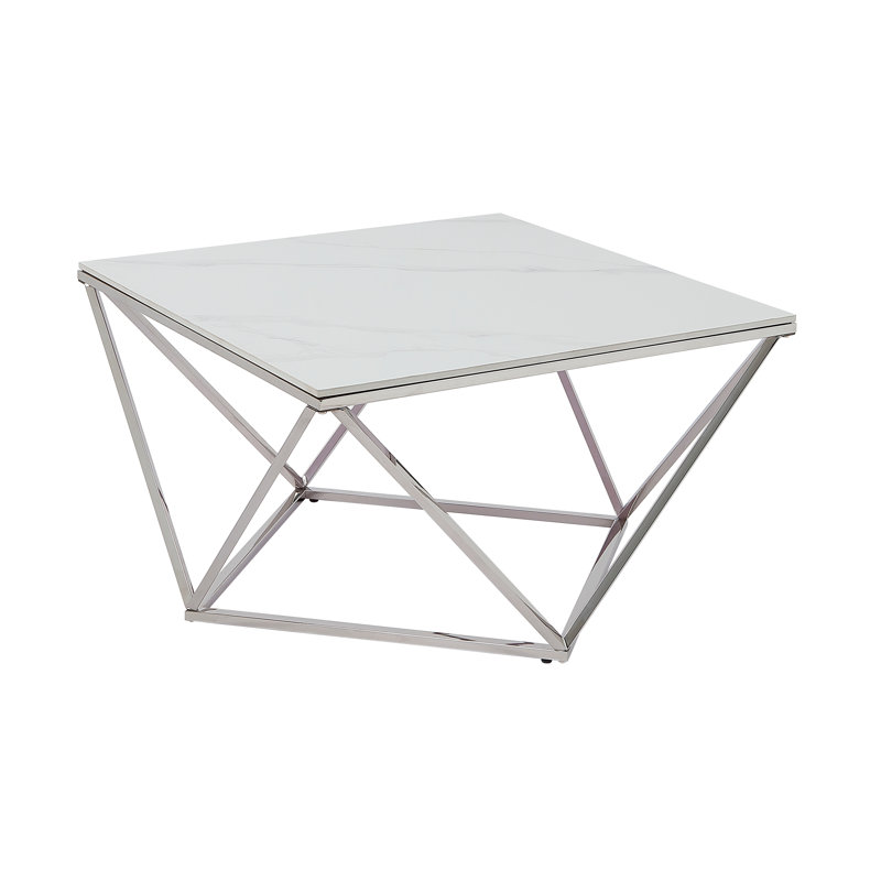 Modern White Sintered Stone Top Coffee Table With Stainless Steel Frame