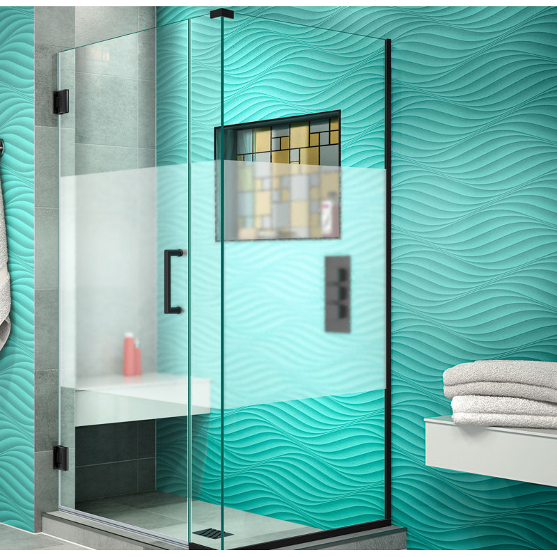 Unidoor Plus 30" W x 30.375" D x 72" H Frameless Pivot Rectangle Shower Enclosure with Fixed Panel, Matte Black