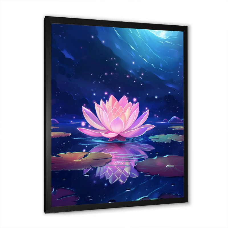 "Pink Lotus Divine Resilience I", reproduction d'art sur toile, Cadre photo noir, H 20 po x l 12 po x P 1 po