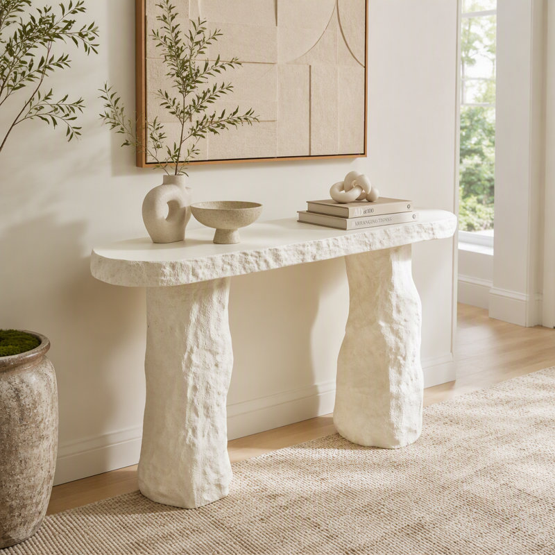 Modern Console Table with Matte Rocks & Irregular Legs