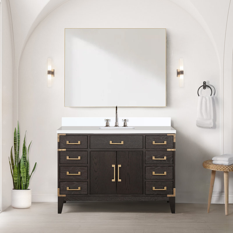 Meuble-lavabo simple en chêne blanc 48 po X P 22 po D, comptoir en marbre de Carrare, ensemble de robinet et Miroir