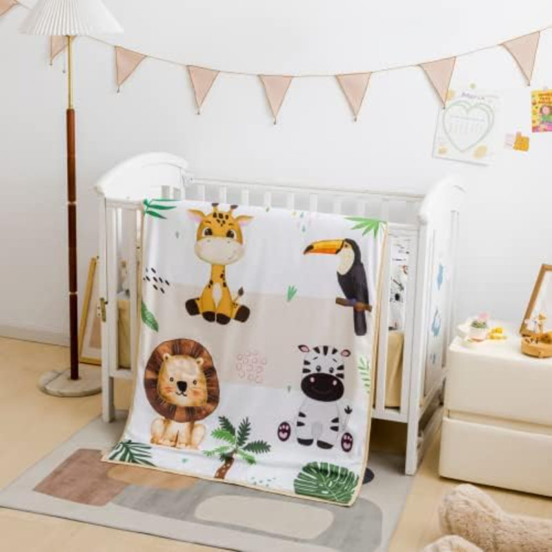 Ensemble de literie pour lit de bébé animal Safari, ensemble de literie pour lit de bébé 3 pièces, ensemble de lit de bébé de taille standard incluant jupe de lit de bébé, drap et édredon