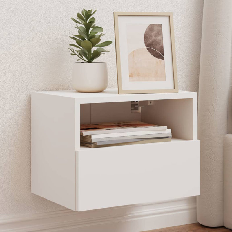 Baheejah Engineered Wood Glass  TV Stand, White, 15.7"H x 15.7"L x 11.2"W