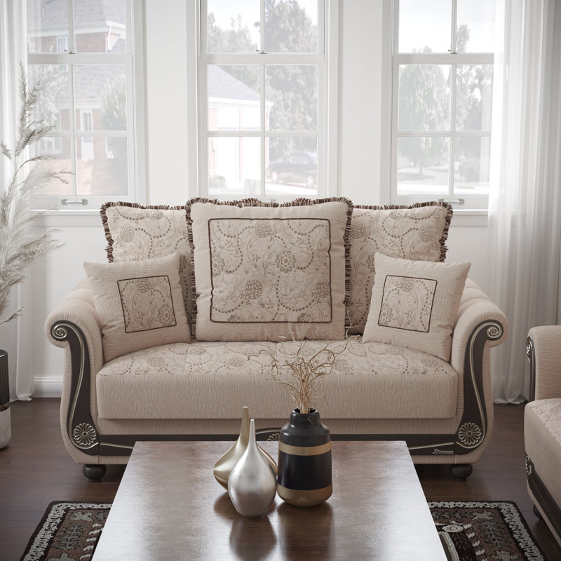 Collection Upholstered Convertible Loveseat With Storage, Beige
