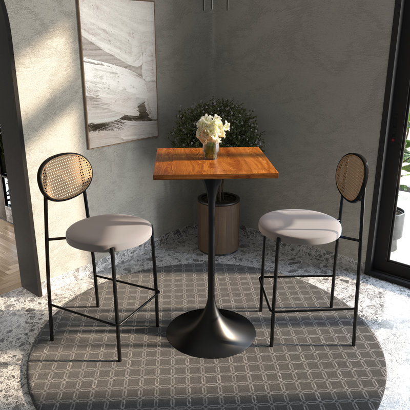 Travis 24" Square Bar Height Table With MDF Top And Stainless Steel Pedestal Base - Dining Table For Modern Home And Kitchen