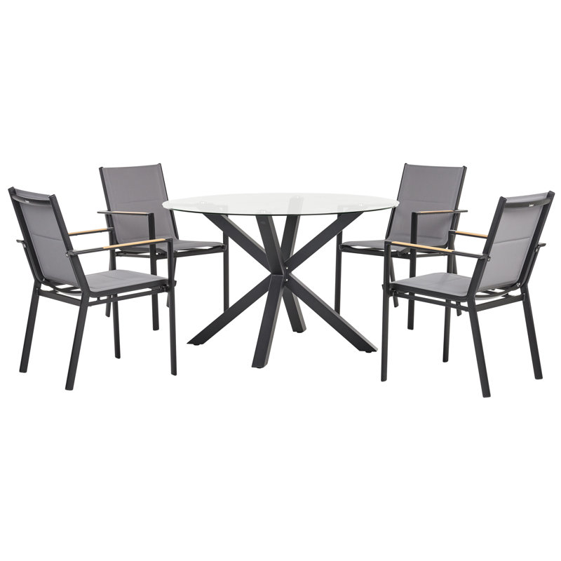 MALETTO/BUSSETO 4 -Person Glass Dining Set, Black, Black