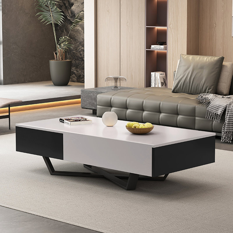 Solid wood multi-functional simple tea table, White/Black, 17.72" H x 55.12" L x 27.56" W