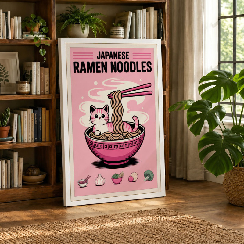 Ramen Cat Dreams Modern - Wrapped Canvas, 24x16 - 61.0 x 40.6 cm, White Border