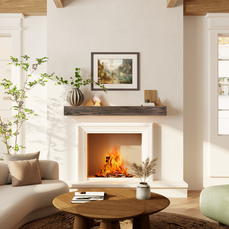 Tablette de manteau de cheminée flottante en bois Ettinger Modern Farmhouse - capacité de 100 lb, 72", Dark Brown