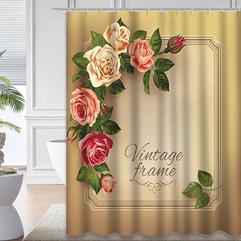 Rideau de douche imperméable à motif floral avec bordure rose et 12 crochets, L 72 po x l 78 po