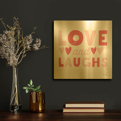 'Love and Laughs Pink' By Ann Kelle Gold Metal Wall Art, 12" x 12"