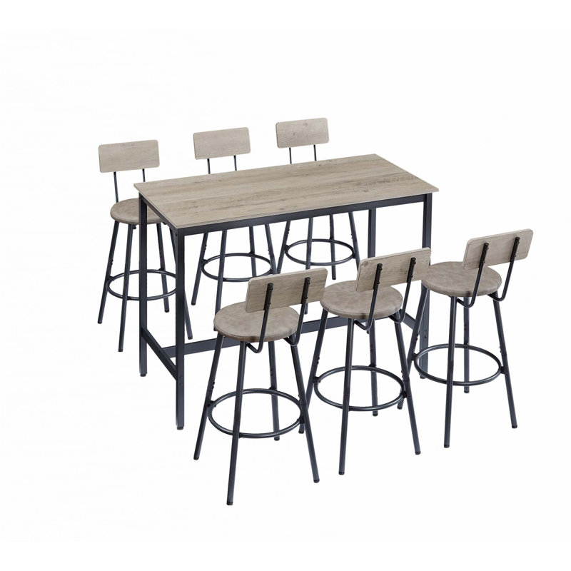 Pub High Dining Table 7 Piece Set, Gray/Black, Gray