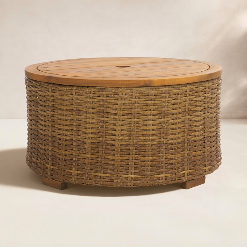 Maddie 25.6" W Acacia Outdoor Coffee Table with Umbrella Hole, Natural
