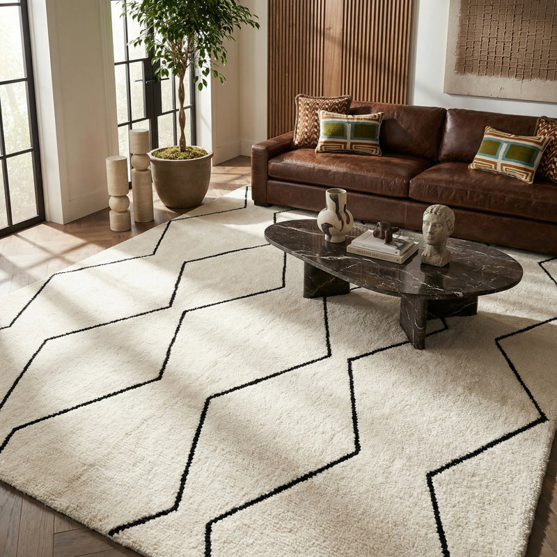 Tapis intérieur / extérieur à treillis beige / noir 8 pi x 11 pi (7 pi 10 po x 10 pi 10 po) Lenya de Branch Branch
