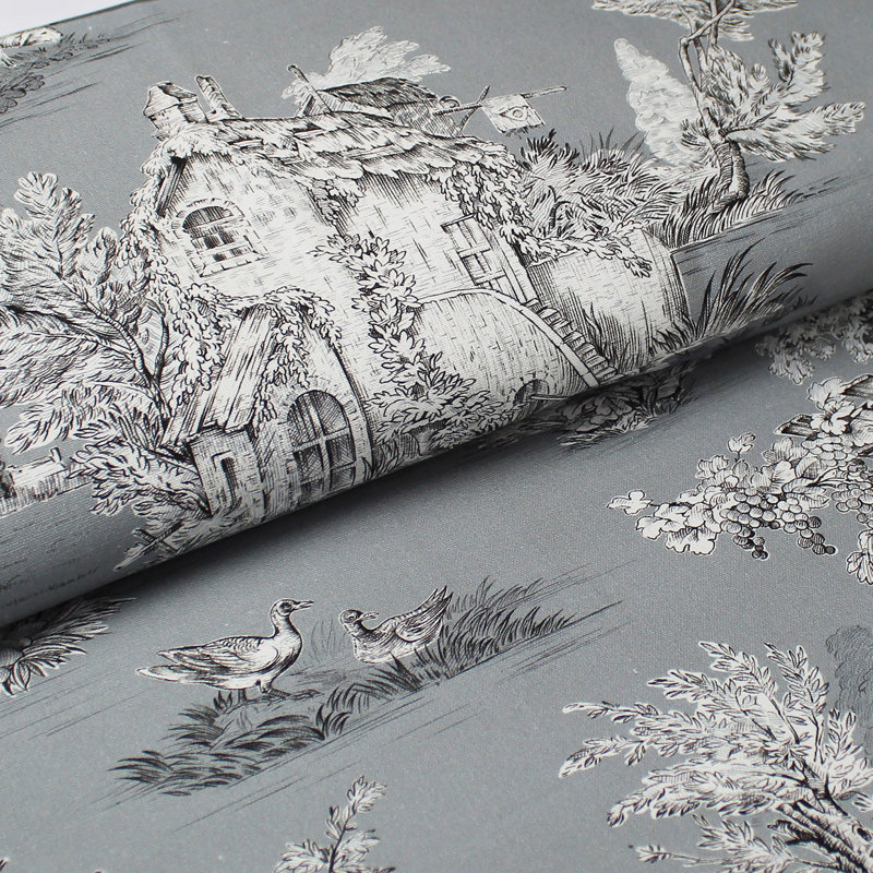 Chateau Gray and Black Cotton Queen Duvet Cover Set