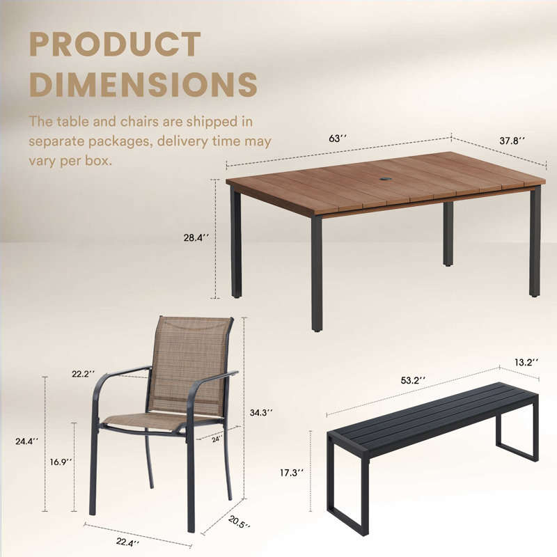 Rectangular Outdoor Dining Set With Bench, Brown, Brown
