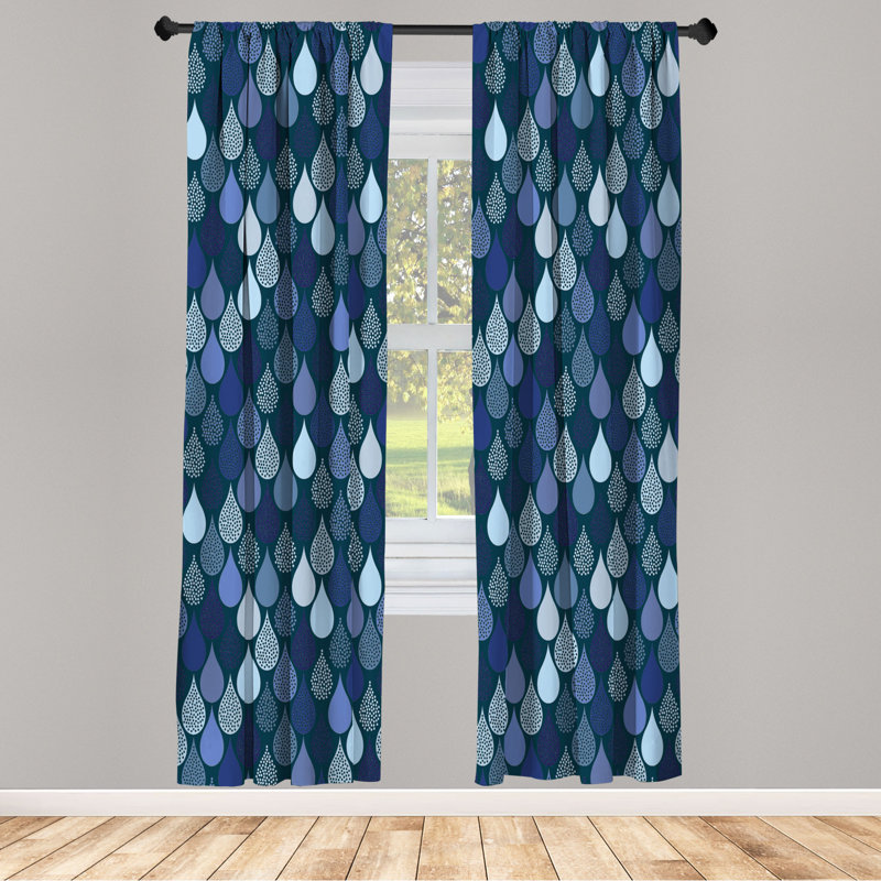 Microfiber Floral Semi-Sheer Rod Pocket Curtain Panels, 28" W x 95" L, Navy Blue