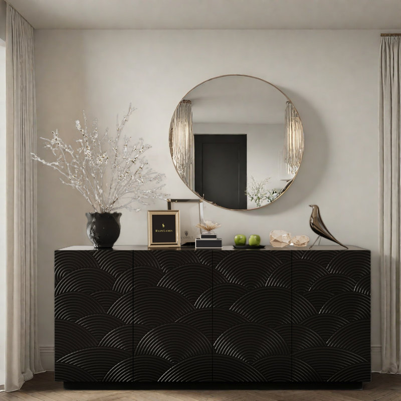 Buffet moderne avec 2 grandes armoires au design ondulé unique