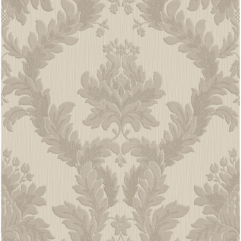Ornamenta 2 Classic Damask 33' L x 21" W Embossed Wallpaper Roll, Beige/Greige