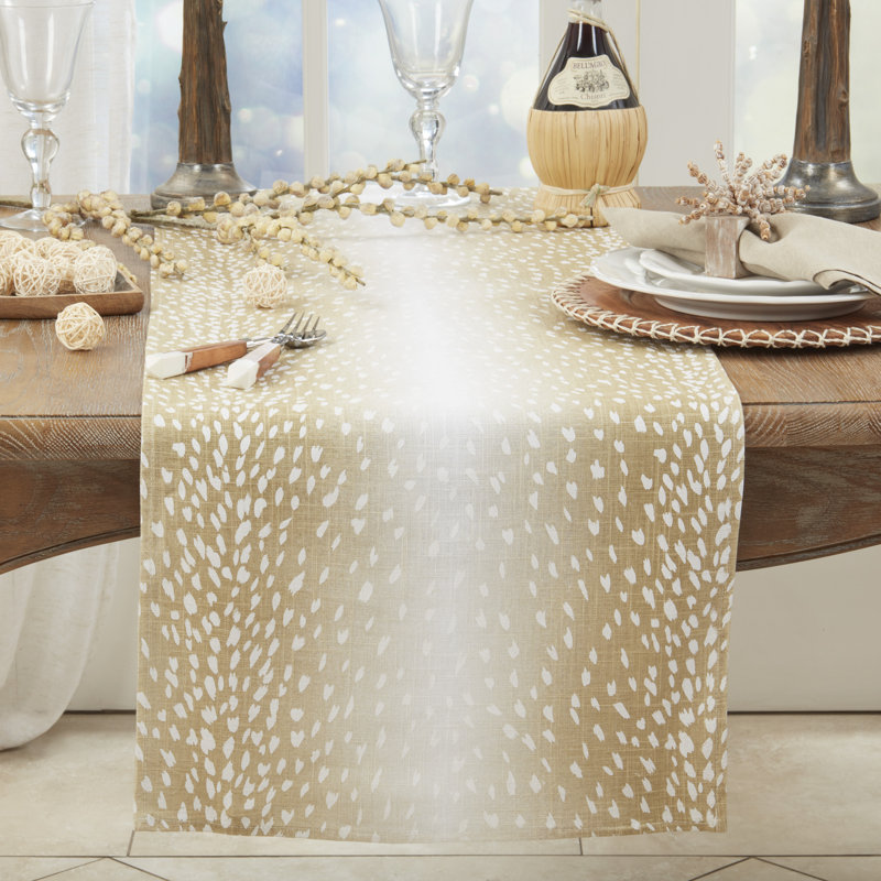 Earthy Antelope Print Beige Linen Table Runner, 18" x 54"
