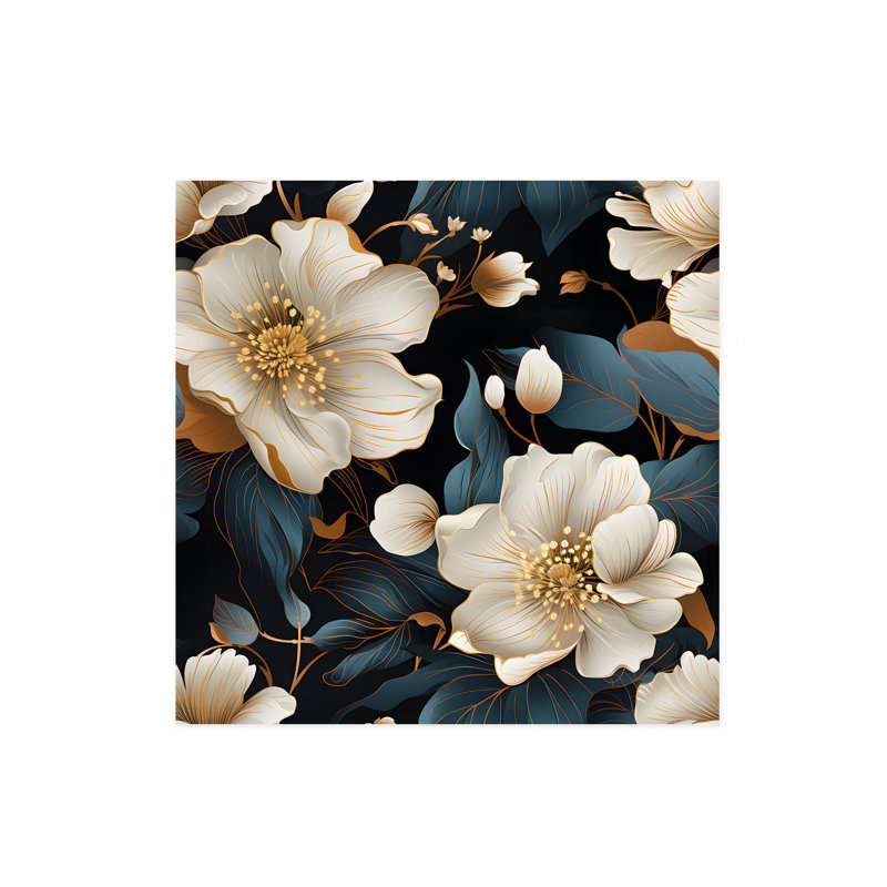 «Floral Golden Luse Flowers III», reproduction d'art moderne sans cadre
