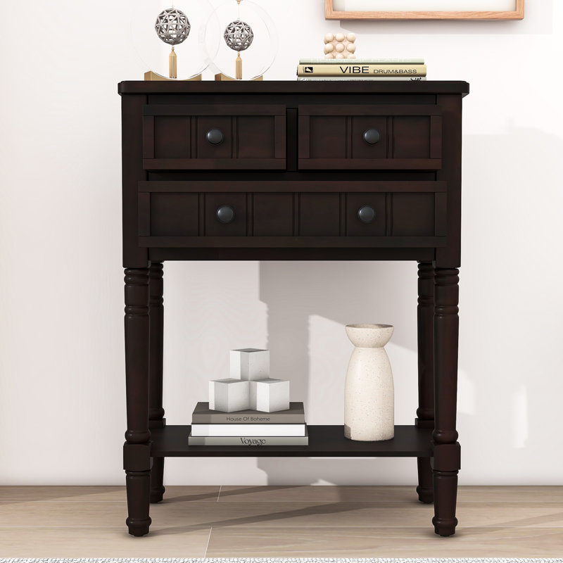 Draga Retro Narrow Console Table with Storage Drawers and Shelf for Living Room, Espresso