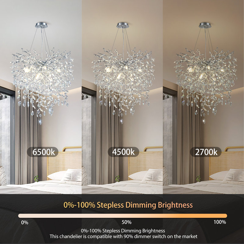 Luminaire suspendu en cristal 9 lumières, Argent argent