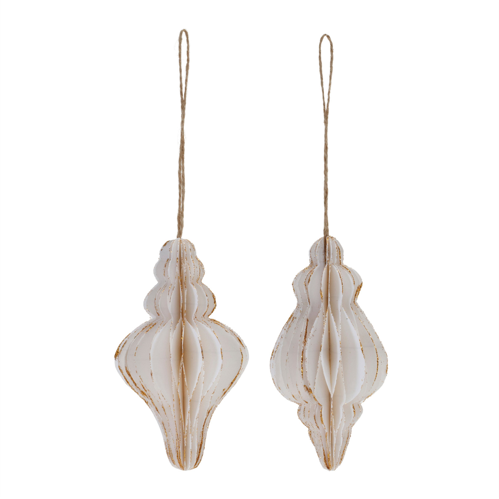 Pleated Paper Holiday Ornament (Set of 24), White/Gold