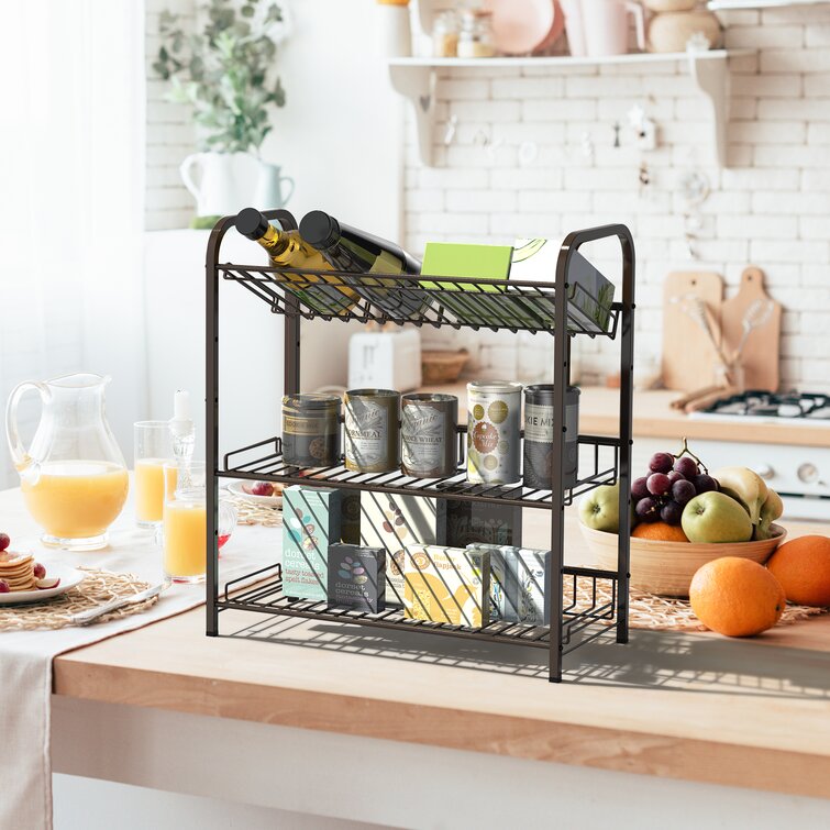 2-Tier Standing Rack, Bathroom Countertop Storage Shelf Cosmetic Organizer Holder Kitchen Spice Rack, Black Prep & Savour