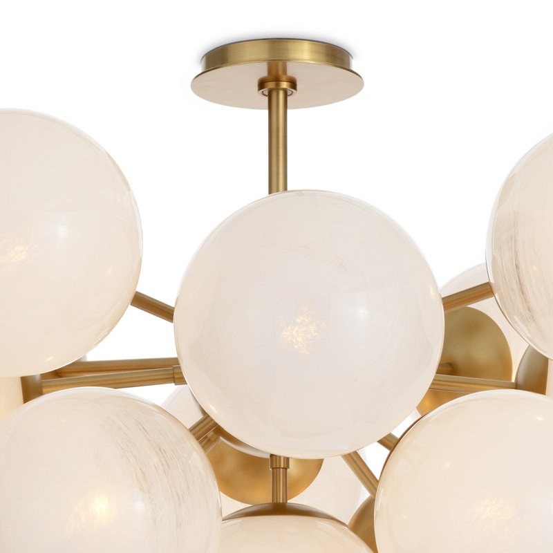 Natural Brass Globe Chandelier with Swirl Glass Spheres