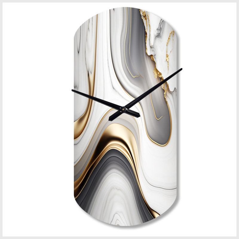Abstract Geode Marble Waves Grey I - Cylinder Shape Large Abstract 3D Wall Clock, Small