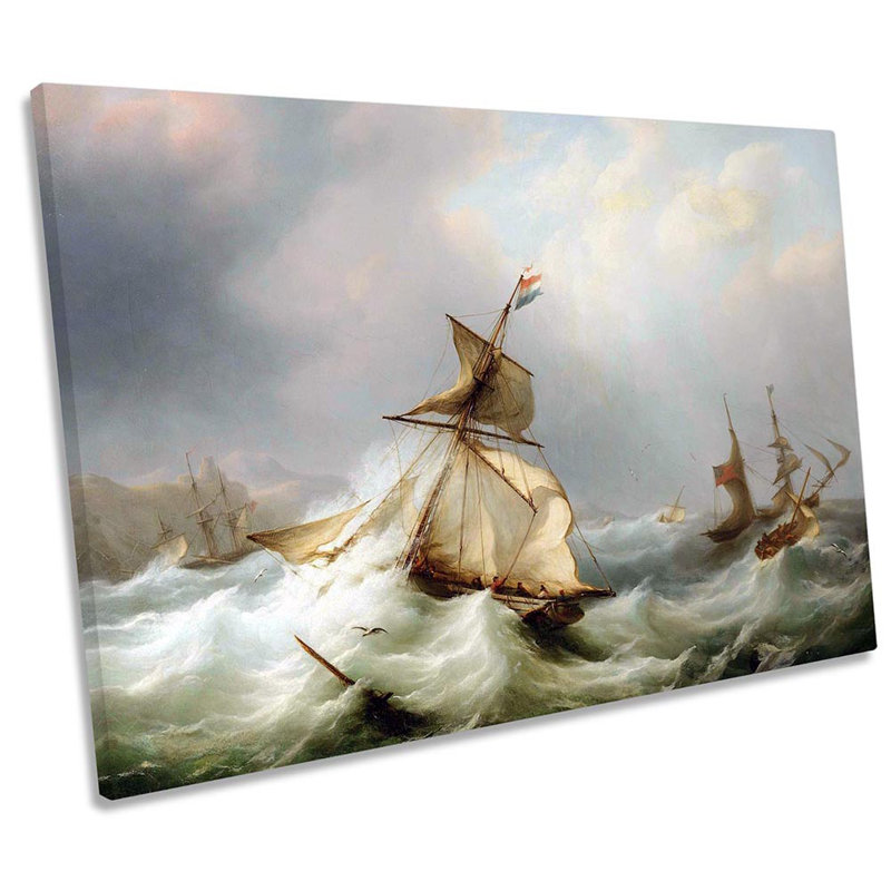 Martinus Schouman Vessels In Rough Seas - Wrapped Canvas Print, 81.3cm H x 121.9cm W x 4cm D