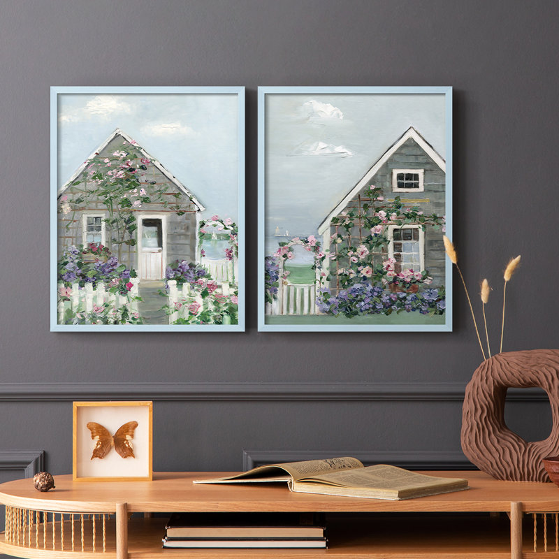 Impression encadrée Coastal Cottage I-Premium - prête à être accrochée - aucun clou requis - aucun clou requis, Bleu