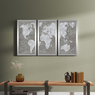 " World Map On Script " 3 - Pieces