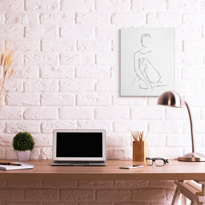 Dessin de silhouette féminine minimaliste, Toile tendue, H 30 po x l 24 po