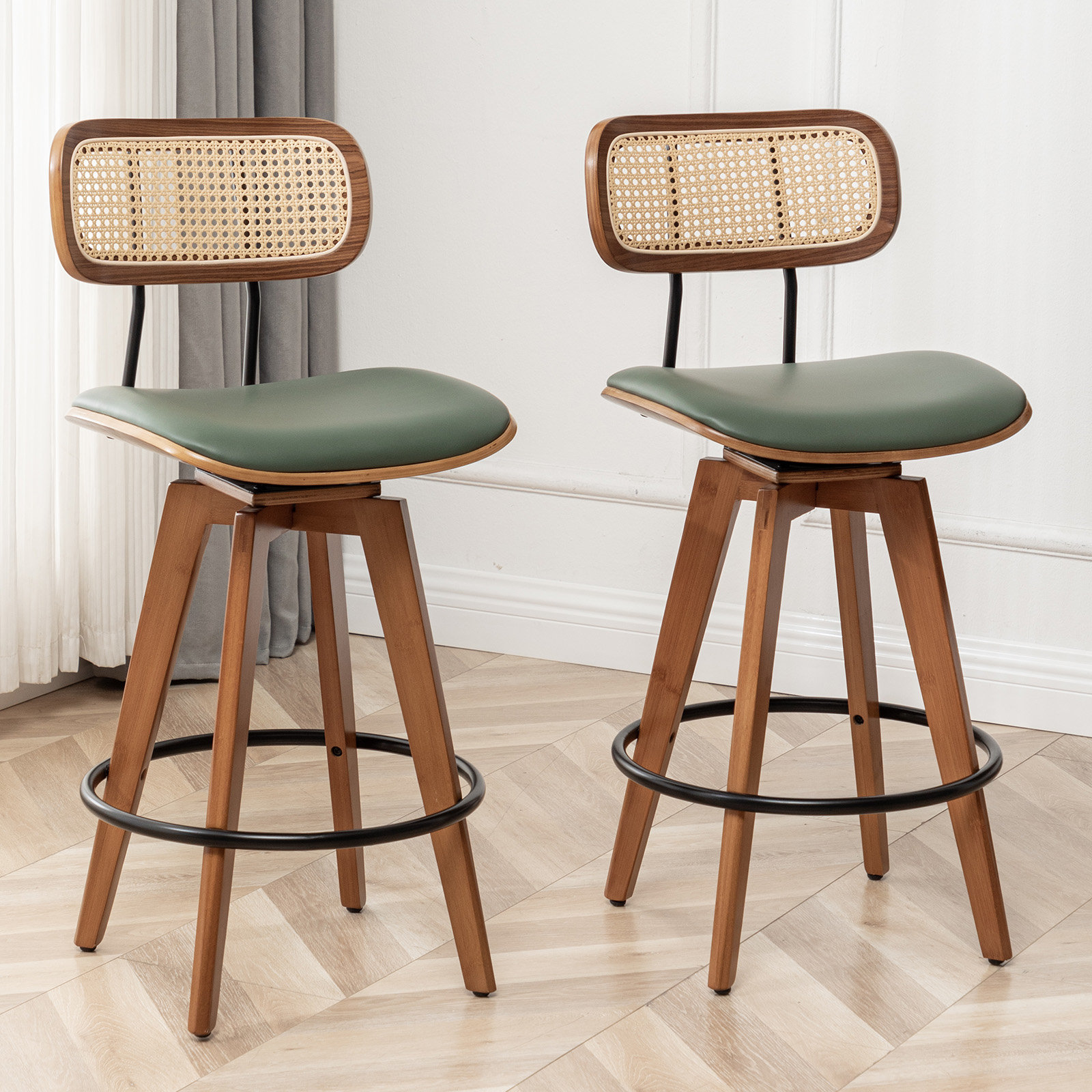 Sirine Swivel Vegan Leather Bar Stool Set of 2 | Wayfair