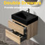 Meuble-lavabo mural flottant avec lavabo à quartz en chêne, tiroirs noirs doux, meuble-lavabo Mid-Century 24 pi, finition à base d'eau E0, drain de tiroir en forme de U