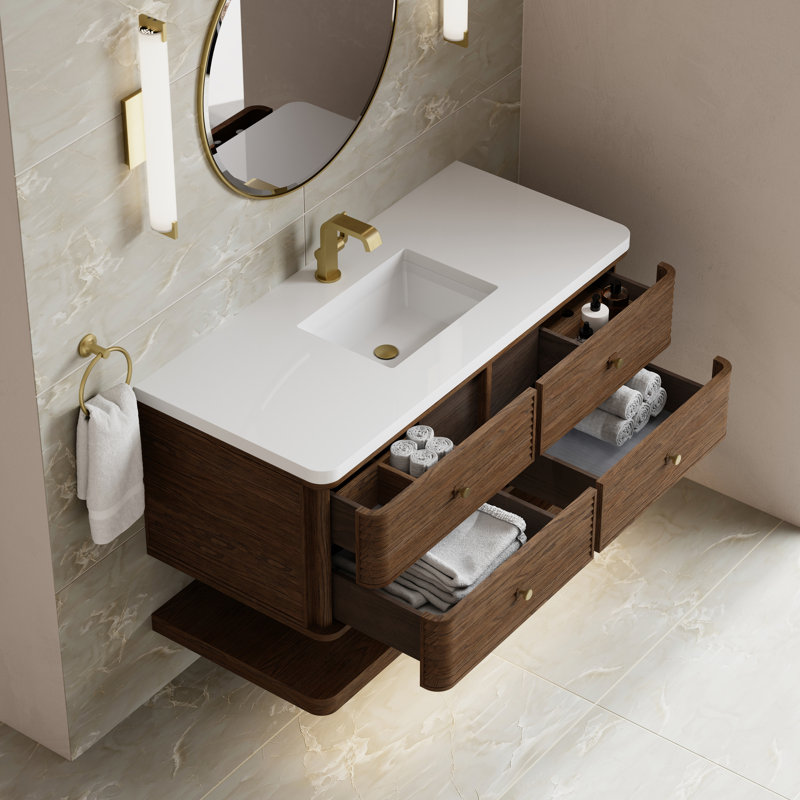 Allamari 48" W Single Vanity, Single-Hole, Sable Oak, White Zeus Silestone