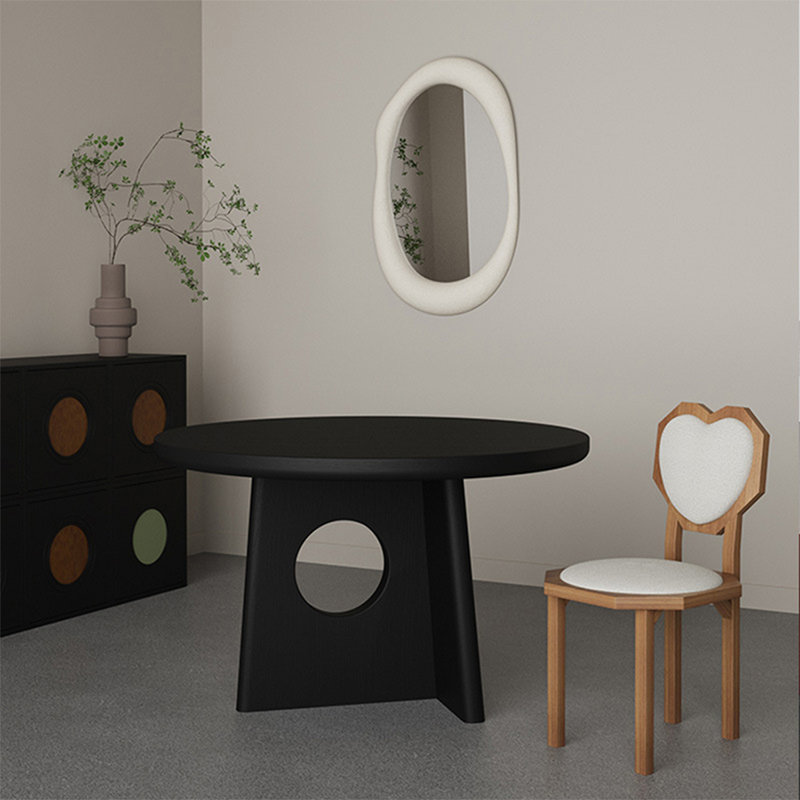 Black Round Solid Dining Table For Dining Room/Kitchen, 29.53”H x 55.12”L x 55.12”W