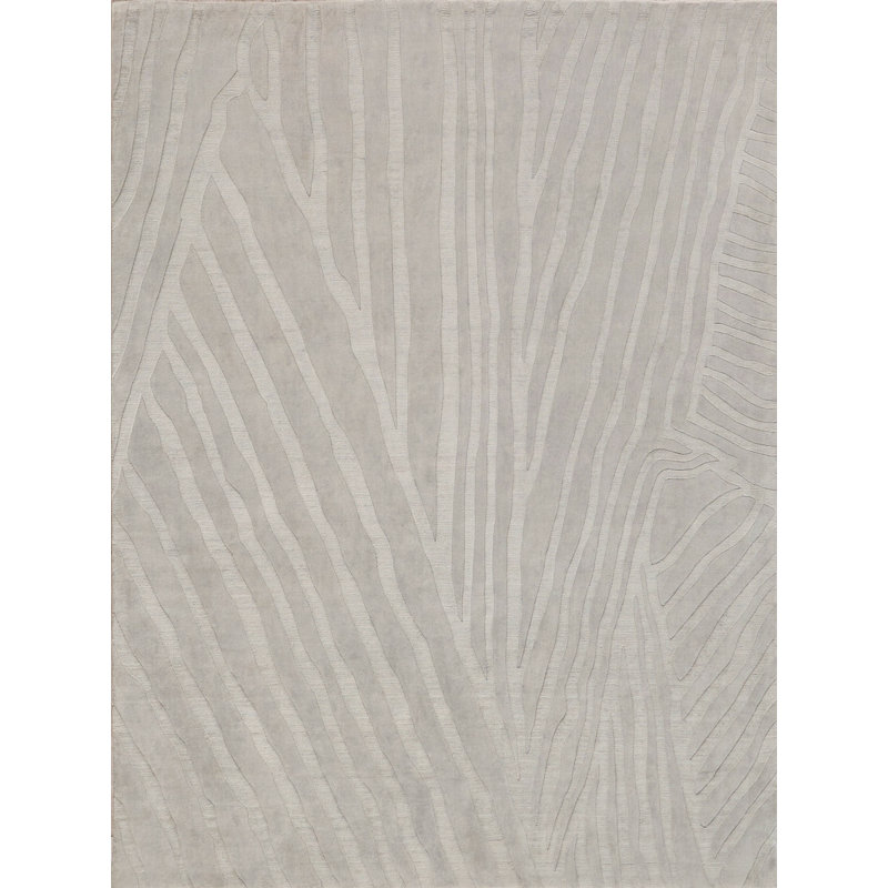 Tempo Wool Abstract Area Rug in Light Silver, Rectangle 10' x 14'