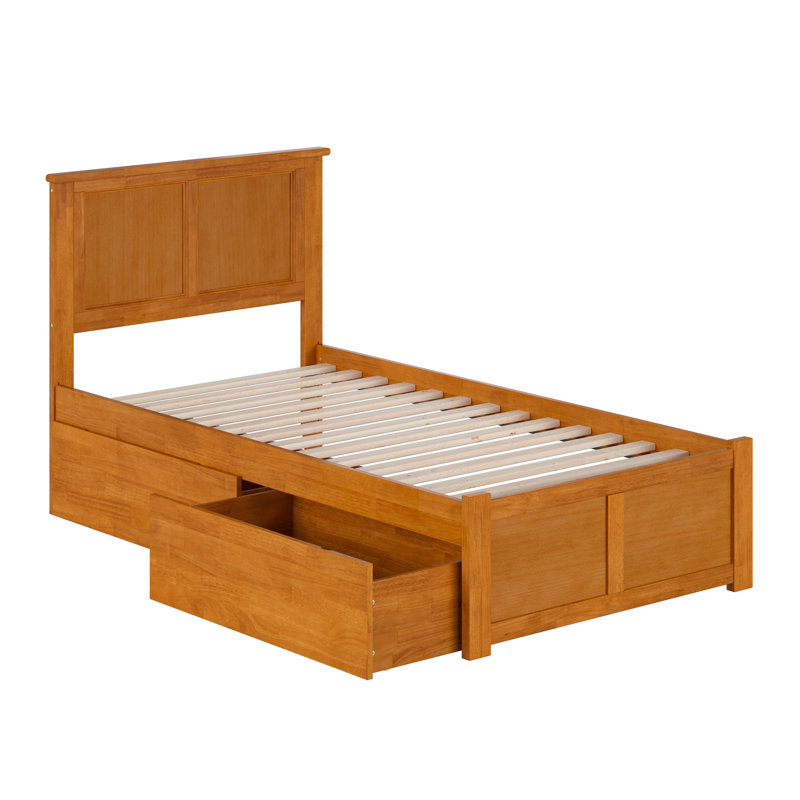 Madison Solid Wood Platform Bed with Panel Footboard and Storage Drawers, Twin