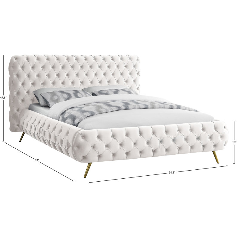 Lit-bateau tapissier Delano, Très grand, Velours crème