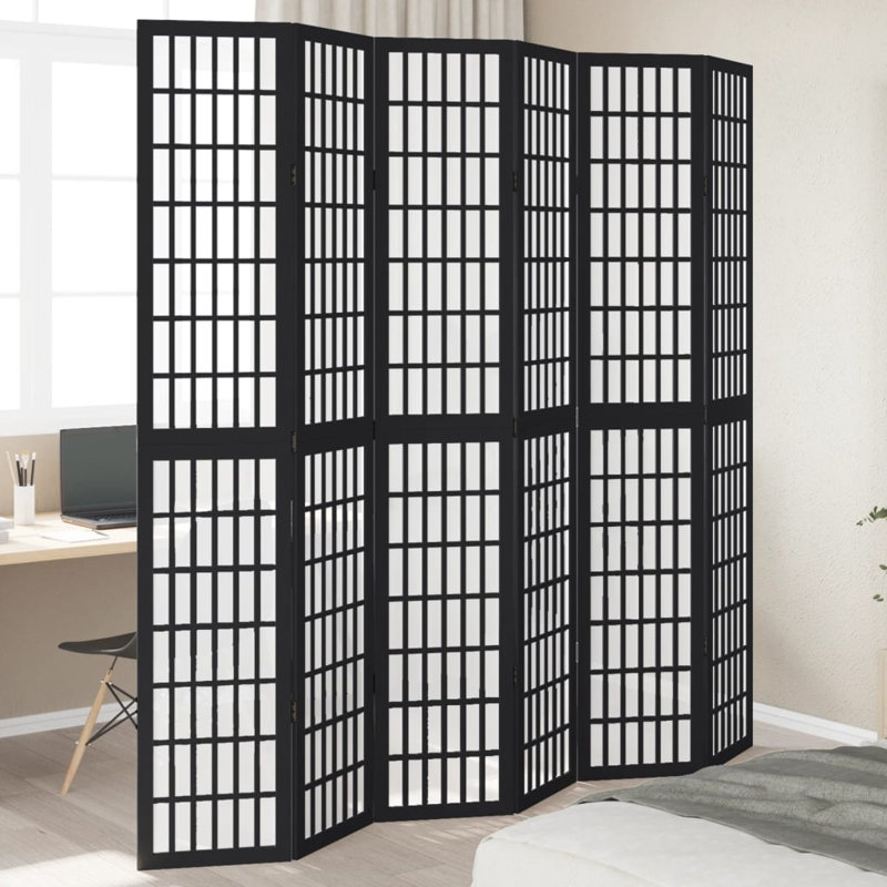 210cm W 6 - Panel Folding Room Divider, 220cm H x 210cm W x 0.16cm D, Black