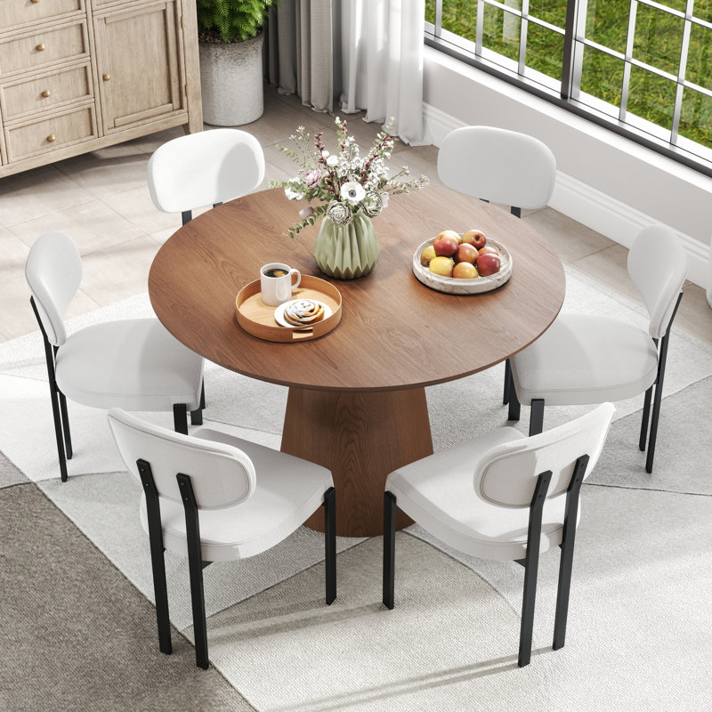 Ensemble de table de salle à manger 31,6 "H, 7 pièces : table, 6 chaises, Noyer, Orange