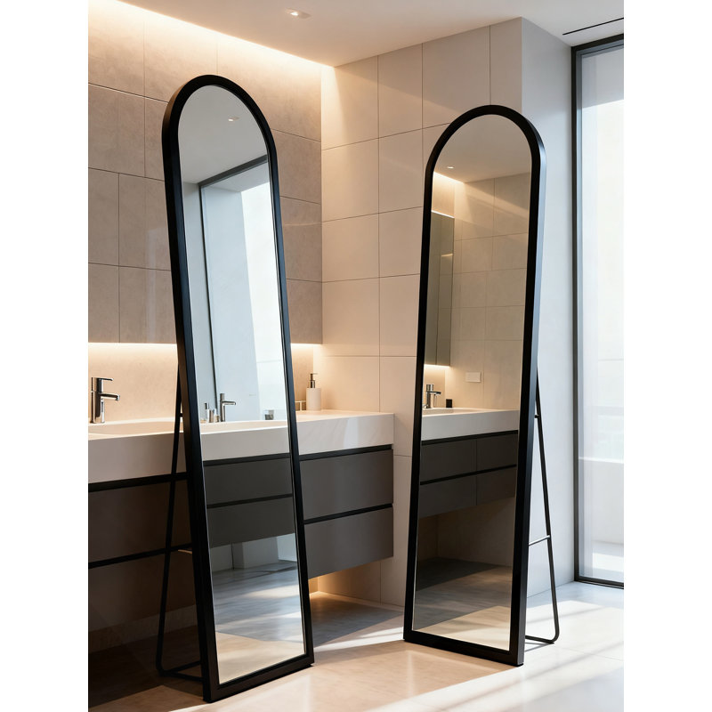 Full Length Mirror with Adjustable Brightness and 3 Color Modes, Free Standing or Wall Mounted for Versatile Use, Black