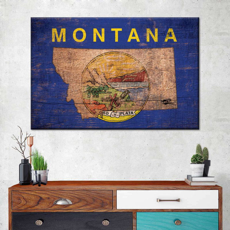 «State Map Over Montana Flag», reproduction sur toile, H 8 po x l 12 po x P 1 po