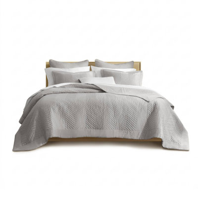 Breathable King Cotton Bedding Sets, Light Gray Modern Quilt For Home