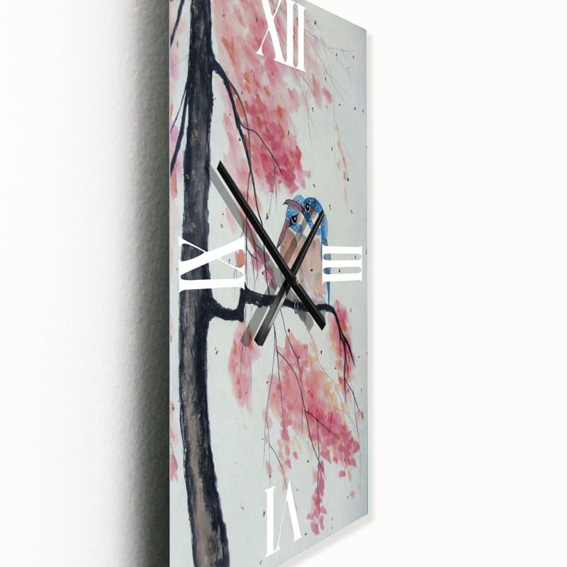 Deux martin-pêcheurs assis sur une branche en fleurs - Horloge murale traditionnelle, Petit